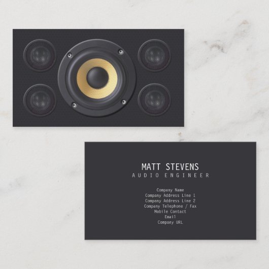 Audio-engineer na productie luide luidsprekers visitekaartje (Voorkant / Achterkant)