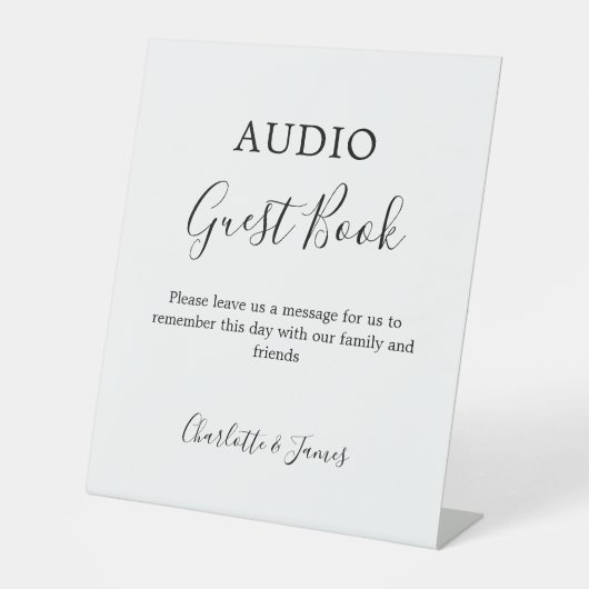Audio Gast Boek teken zwart wit bruiloft Reclamebord Met Voetstuk (Voorkant)