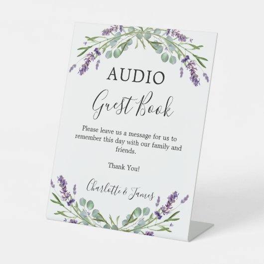 Audio Gastenboek teken lavendel groen bruiloft Reclamebord Met Voetstuk (Voorkant)