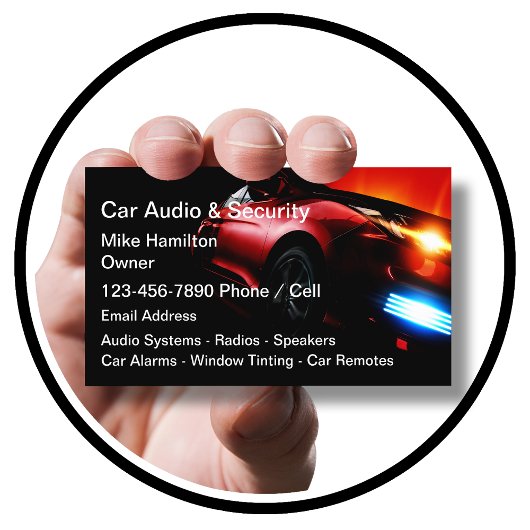 Audio-geluids- en alarmsystemen voor auto's visitekaartje