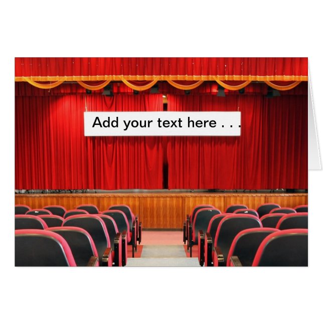 Auditorium met rode gordijnen en banner (Voorkant Horizontaal)