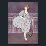AUDREY: Art Deco-Mode in grijs en Roos Poster<br><div class="desc">Audrey is een mooi getal dat liefdevol wordt hertekend uit een illustratie van de Art Deco mode uit de jaren 20. Ze houdt haar pet in haar linkerhand vast en draagt een zacht draperende zijdejurk met de lichte rok die zachtjes in de bries blaast. Audrey staat tegen een getextureerde achtergrond...</div>
