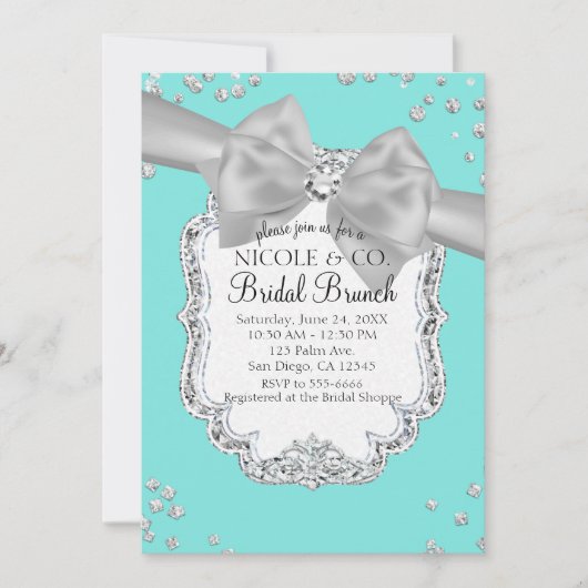 Audrey Blue Big White Bow Diamonds Vrijgezellenfee Kaart (Voorkant)