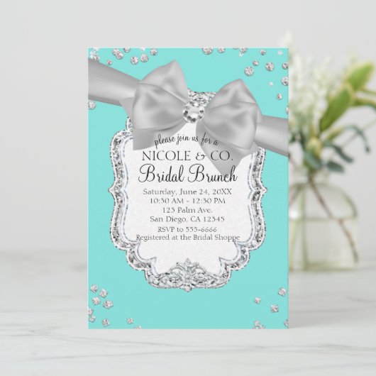 Audrey Blue Big White Bow Diamonds Vrijgezellenfee Kaart (Staand voorkant)