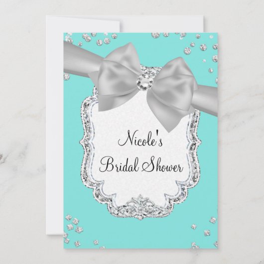 Audrey Blue Big White Bow Diamonds Vrijgezellenfee Kaart (Achterkant)