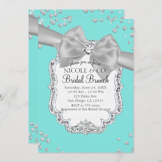 Audrey Blue Big White Bow Diamonds Vrijgezellenfee Kaart (Voorkant / Achterkant)