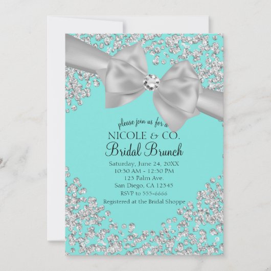 Audrey Blue Big White Bow Diamonds Vrijgezellenfee Kaart (Voorkant)