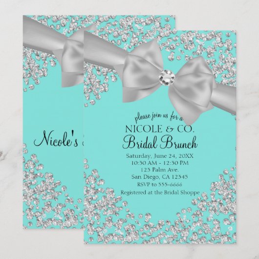 Audrey Blue Big White Bow Diamonds Vrijgezellenfee Kaart (Voorkant / Achterkant)