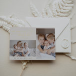 AUDREY Gold Foil Kerst Kaart Geboorteaankondiging<br><div class="desc">AUDREY Gold Foil Christmas Kaart Geboorteaankondiging. Personaliseer de voorkant van de kaart met 2 foto's,  je familienaam en het jaar. Personaliseer de achterkant met een optionele vakantiebegroeting of familienieuws en uw familienaam.</div>