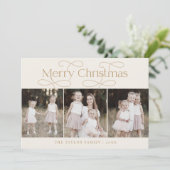 AUDREY Gold Moderne Familie Foto Vintage Kerstmis Feestdagenkaart (Staand voorkant)