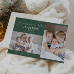 AUDREY Green Christmas Kaart Geboorteaankondiging<br><div class="desc">AUDREY Green Christmas Kaart Geboorteaankondiging. Personaliseer de voorkant van de kaart met 2 foto's,  je familienaam en het jaar. Personaliseer de achterkant met een optionele vakantiebegroeting of familienieuws en uw familienaam.</div>