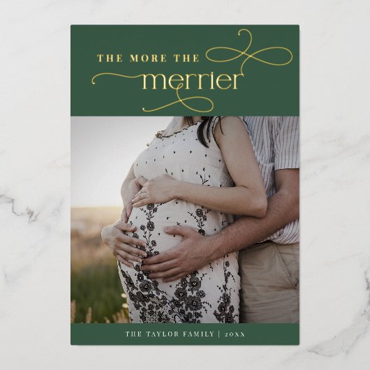 AUDREY Green Folie Kerstzwangerschapsaankondiging Feestdagenkaart (Voorkant)