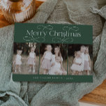 AUDREY Green Moderne Familie Foto Vintage Kerstmis Feestdagenkaart<br><div class="desc">AUDREY Green Modern Familie Foto Vintage Kerstvakantie Kaart. Personaliseer de voorkant van de kaart met een foto,  je familienaam en het jaar. Personaliseer de achterkant met een optionele vakantiebegroeting of familienieuws en uw familienaam.</div>
