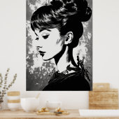 Audrey Hepburn Geïnspireerd Glamour Portret Poster (Keuken)