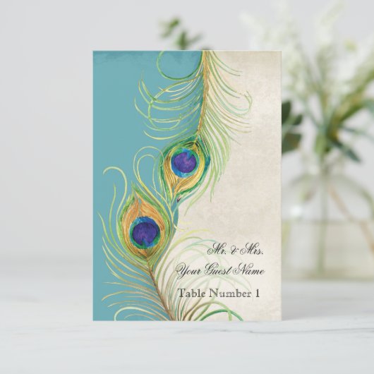 Audrey Jeanne Peacock Aqua Damast Uitnodiging (Staand voorkant)