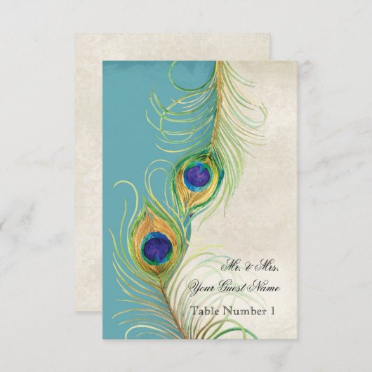 Audrey Jeanne Peacock Aqua Damast Uitnodiging (Voorkant / Achterkant)