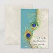Audrey Jeanne Peacock Feather Aqua Damask Invite Kaart (Voorkant / Achterkant)