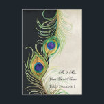 Audrey Jeanne Peacock Feather Black Damask Invite Kaart<br><div class="desc">Matching Personalized Tent Kaart, Name Place Card, Plaatskaart voor trouwrecepties, vrijgezellenfeesten of andere formele gebeurtenissen waarbij er een toegewezen zitplaats is. NOTA: U zult één kaart tegelijkertijd moeten opdracht geven, zult de naam van de gast op die kaart personaliseren, zult het in uw mandje moeten plaatsen dan opdracht geven tot...</div>