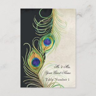 Audrey Jeanne Peacock Feather Black Damask Invite Kaart