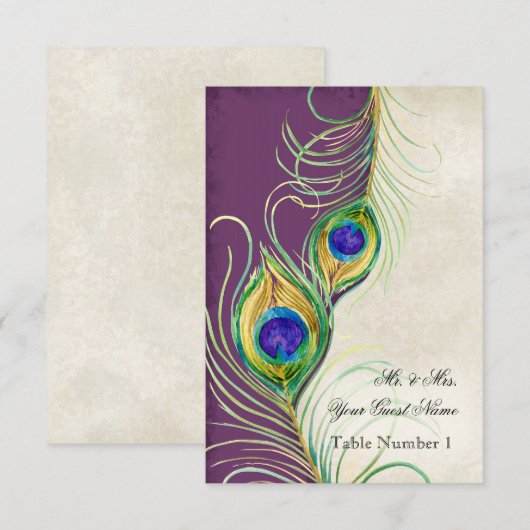 Audrey Jeanne Peacock Feather Paars Damask Escort Kaart (Voorkant / Achterkant)