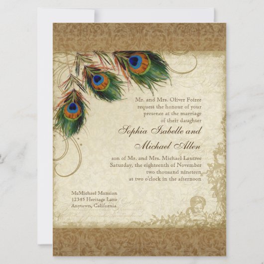 Audrey Jeanne Peacock & Feathers  Damask Kaart (Achterkant)