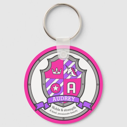 Audrey letter B: roze unicorn crest Sleutelhanger (Voorkant)