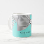 Audrey Meisje Modern Blauw Grote Witte Boog Diaman Koffiemok (Voorkant links)