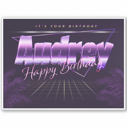 Audrey Name Vorname lila retro Sticker Geburtstag (Voorkant)