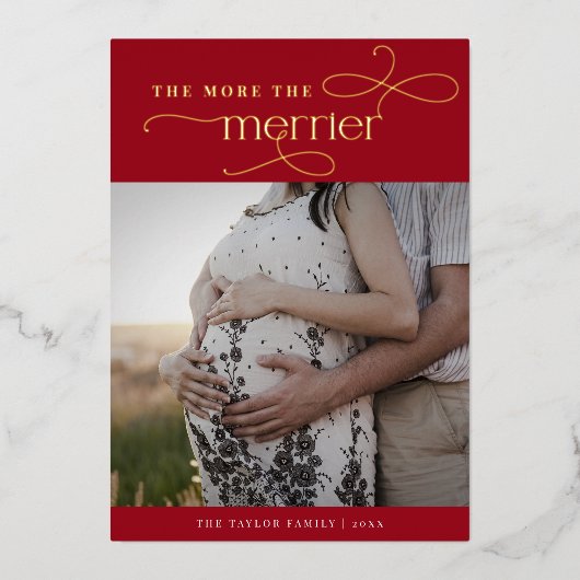 AUDREY Rode Folie Kerst Zwangerschapsaankondiging Folie Feestdagenkaart (Voorkant)