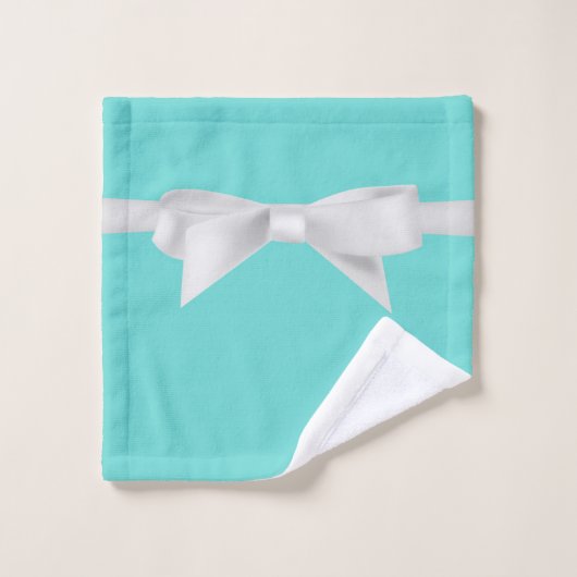 Audrey Teal Witte Strik Moderne Glamour Bad Handdoek (Wasdoekje)