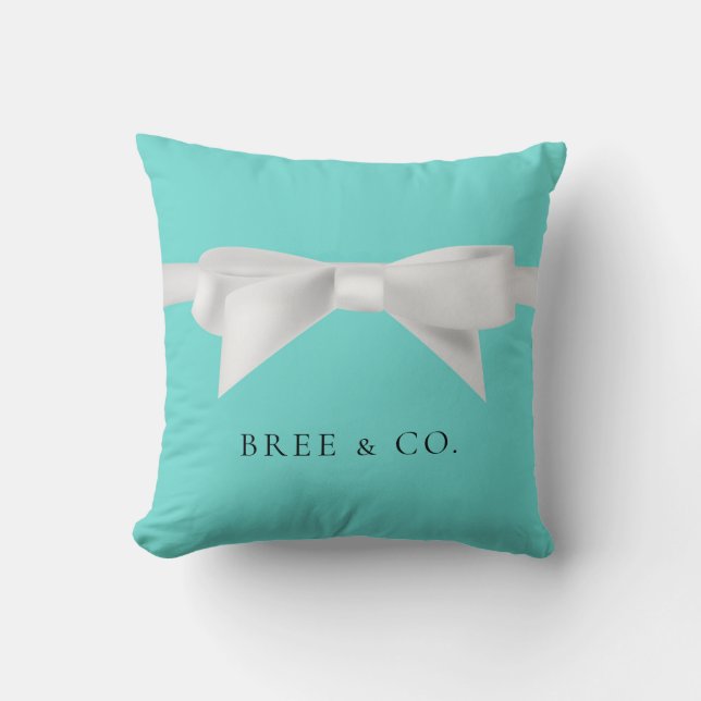 Audrey Turquoise Witte Strik Moderne Glamour Kussen (Voorkant)