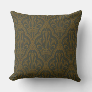 Audsley Vintage Goud Lelie Kroon Groen Damast Kuns Kussen