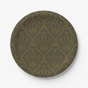 Audsley Vintage Goud Lilie Crown Green Damast Kuns Papieren Bordje