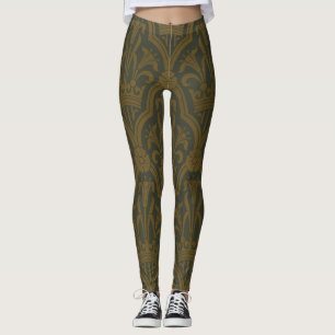 Audsley Vintage Goud Lilie Kroon Groen Damast Kuns Leggings