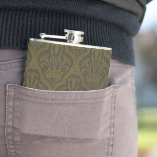 Audsley Vintage Goud Lilie Kroon Groene Damast Kun Heupfles