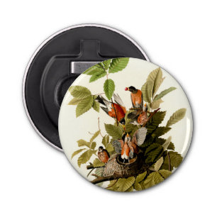 Audubon Amerikaanse Robin Wildlife Bird Illustrati Button Flesopener
