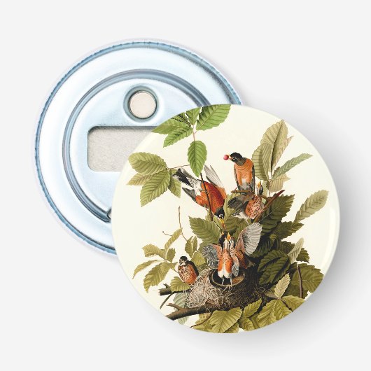 Audubon Amerikaanse Robin Wildlife Bird Illustrati Button Flesopener (Voorkant)