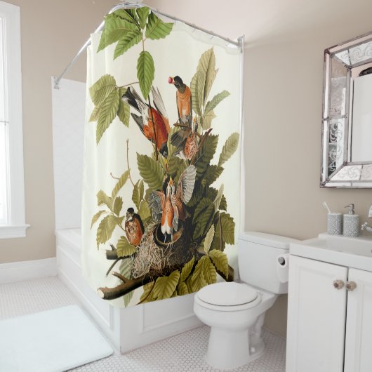 Audubon Amerikaanse Robin Wildlife Bird Illustrati Douchegordijn (In situ)