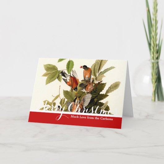 Audubon Amerikaanse Robin Wildlife Bird Illustrati Feestdagen Kaart (Voorkant)