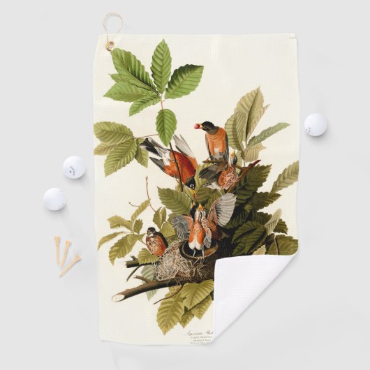 Audubon Amerikaanse Robin Wildlife Bird Illustrati Golfhanddoek (Insitu)