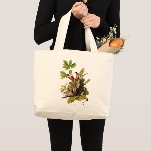 Audubon Amerikaanse Robin Wildlife Bird Illustrati Grote Tote Bag (Voorkant (product))
