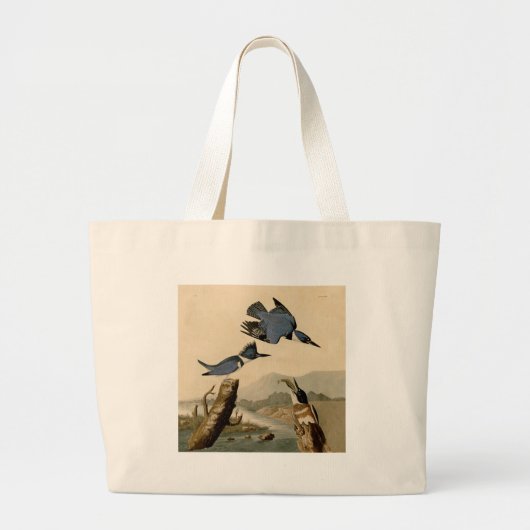 Audubon Belted Kingfisher Wildlife Bird Grote Tote Bag (Voorkant)