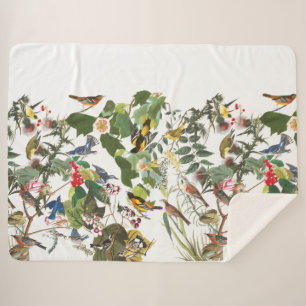 Audubon Bird Collage Wildlife Sherpa Blanket Deken