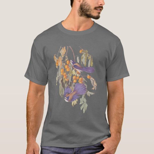 Audubon Blue Florida Scrub Jay op Oranje Boom T-shirt (Voorkant)