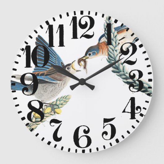 Audubon Bluebird Bird Big Number Wall Clock Grote Klok (Voorkant)