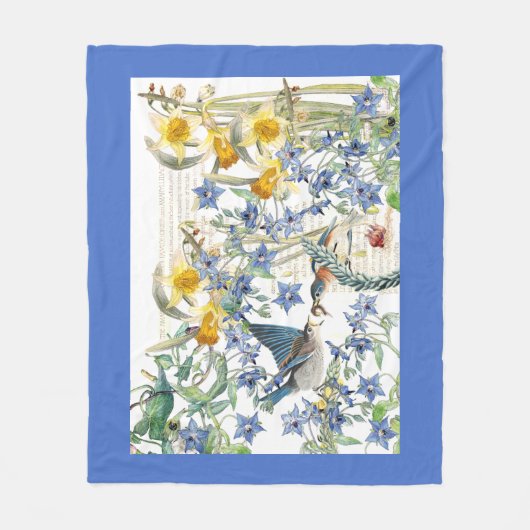 Audubon Bluebird Birds Flowers Fleece Blanket (Voorkant)