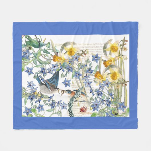 Audubon Bluebird Birds Flowers Fleece Blanket (Voorkant (Horizontaal))