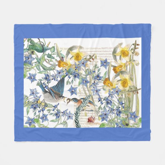 Audubon Bluebird Birds Flowers Fleece Blanket Deken (Voorkant (Horizontaal))