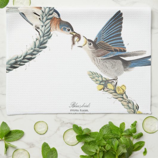 Audubon Bluebird Birds Flowers Kitchen Towel Theedoek (Gevouwen)