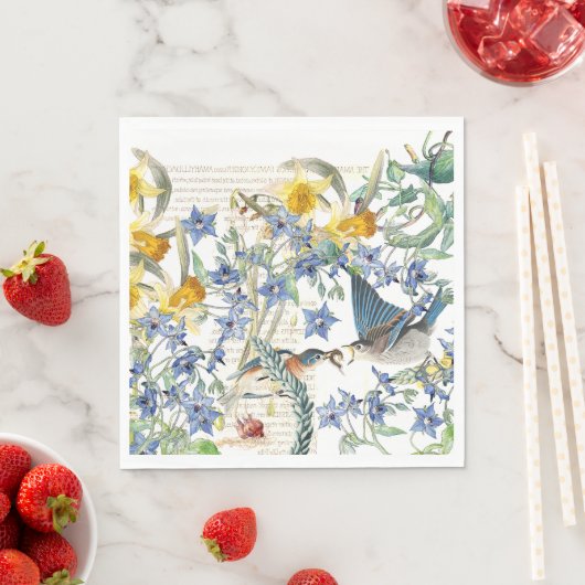 Audubon Bluebird Birds Flowers Papieren servetten (Insitu)